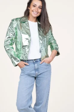 New Dante 6 Metallic Leather Biker Jacket Kravitz | Green... | | Little Soho