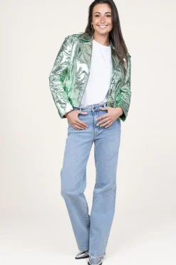 New Dante 6 Metallic Leather Biker Jacket Kravitz | Green... | | Little Soho