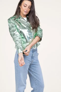 New Dante 6 Metallic Leather Biker Jacket Kravitz | Green... | | Little Soho