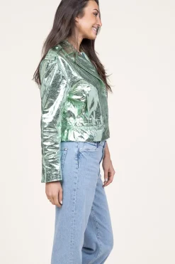 New Dante 6 Metallic Leather Biker Jacket Kravitz | Green... | | Little Soho