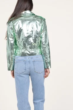 New Dante 6 Metallic Leather Biker Jacket Kravitz | Green... | | Little Soho