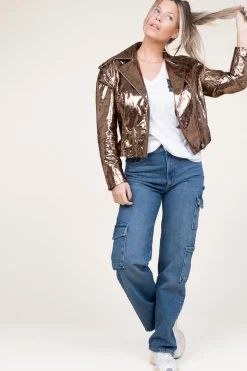 Hot Dante 6 Metallic Leather Biker Jacket Kravitz | Brown... | | Little Soho
