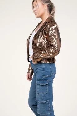 Hot Dante 6 Metallic Leather Biker Jacket Kravitz | Brown... | | Little Soho