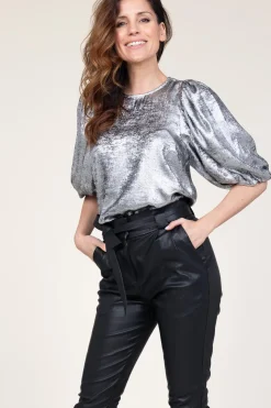 Outlet Co'Couture Metallic Top With Puffed Sleeves Chloe | Silver... | | Little Soho