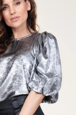 Outlet Co'Couture Metallic Top With Puffed Sleeves Chloe | Silver... | | Little Soho