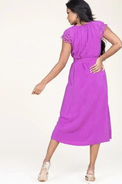 Shop Suncoo Midi Dress With Embroidery Details Celest | Purple... | | Little Soho
