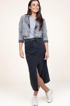 Cheap Co'Couture Non-Stretch Denim Skirt With Studs Vika | Black... | | Little Soho