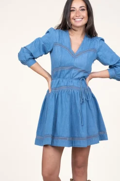 Fashion Twinset Non-Stretch Dress With Denim Look Lynn | Blue... | | Little Soho