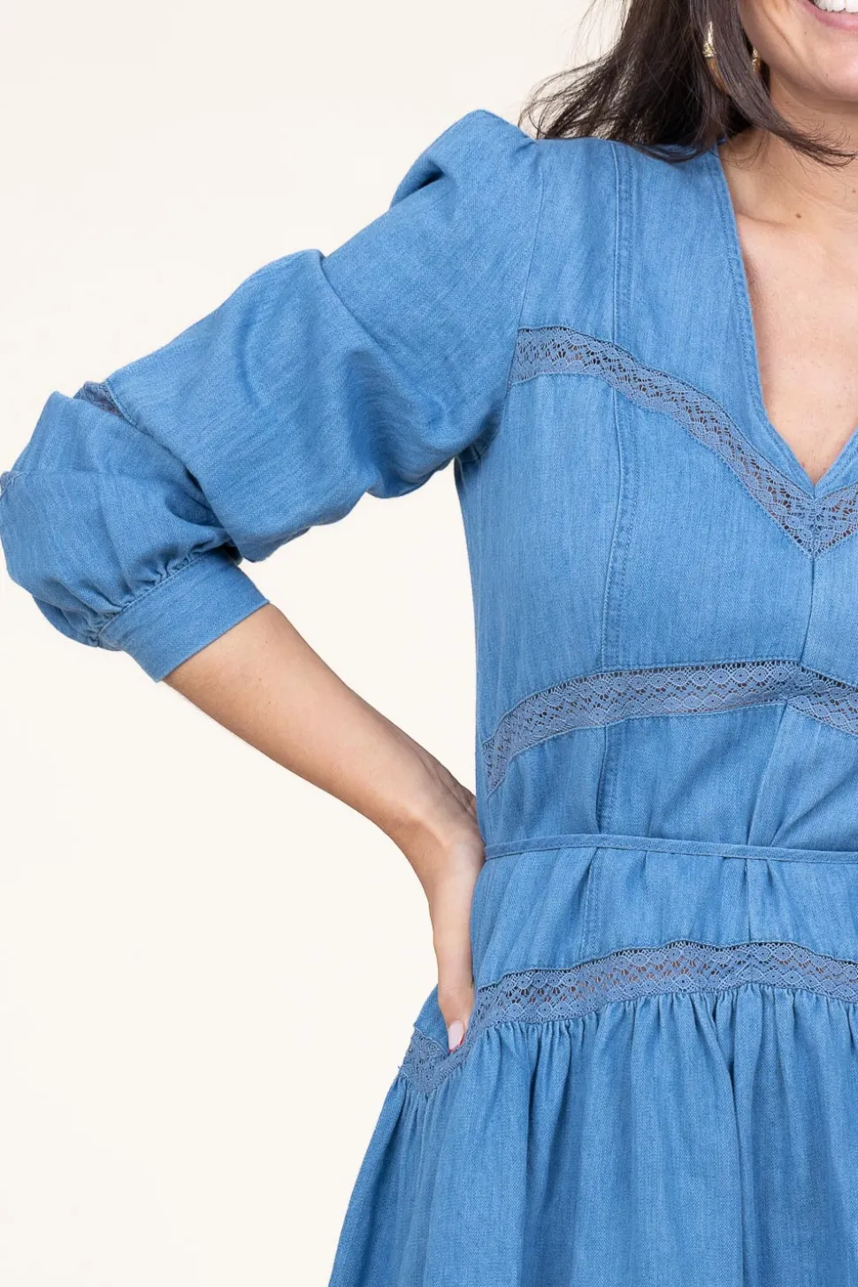 Fashion Twinset Non-Stretch Dress With Denim Look Lynn | Blue... | | Little Soho