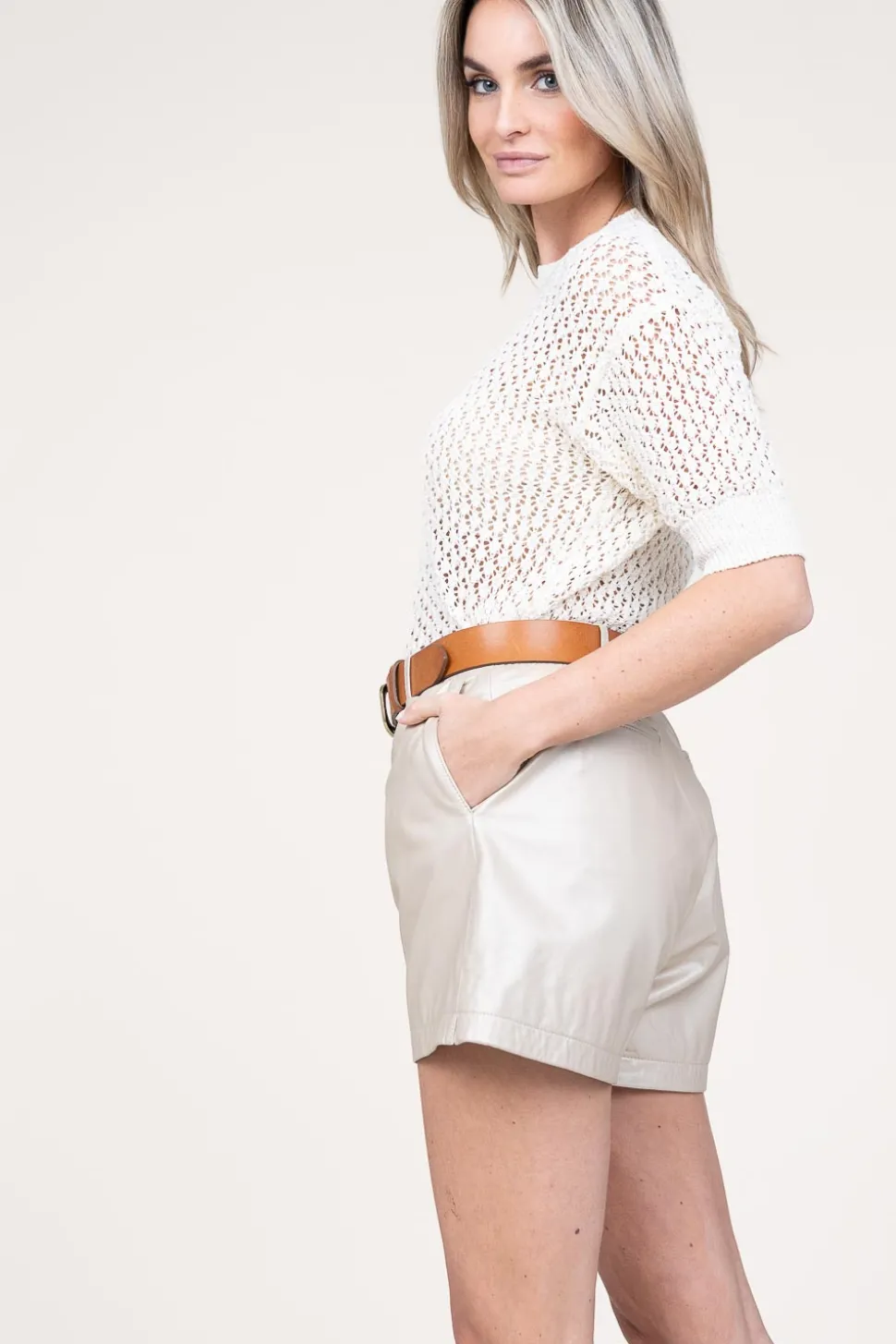 Cheap STUDIO AR Non-Stretch Leather Short Rosa | Natural... | | Little Soho