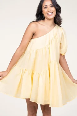 New Devotion One-Shoulder Dress Gloria | Yellow... | | Little Soho
