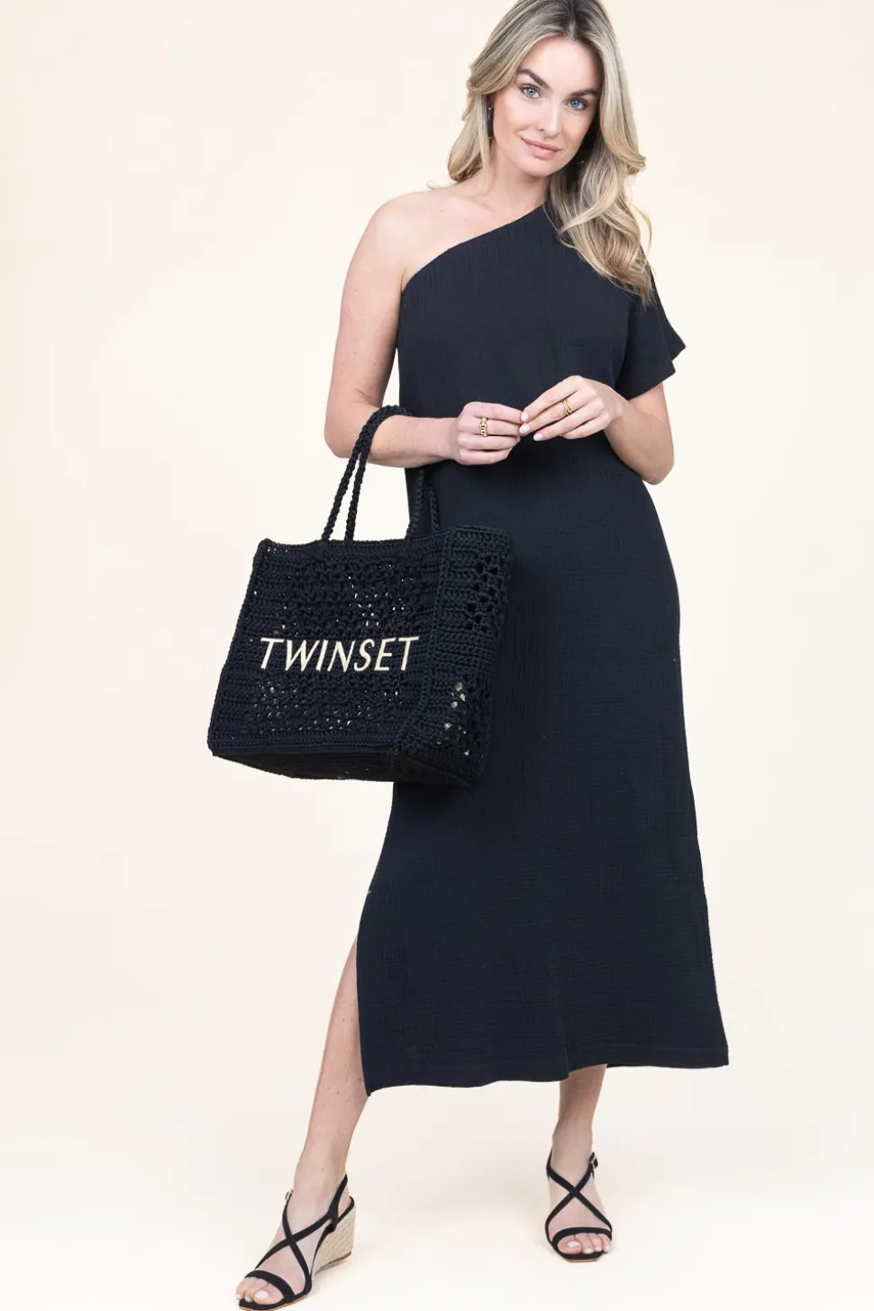 Shop 45374 One-Shoulder Mousseline Dress Toledo | Black... | March23 | Little Soho