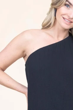 Shop 45374 One-Shoulder Mousseline Dress Toledo | Black... | March23 | Little Soho