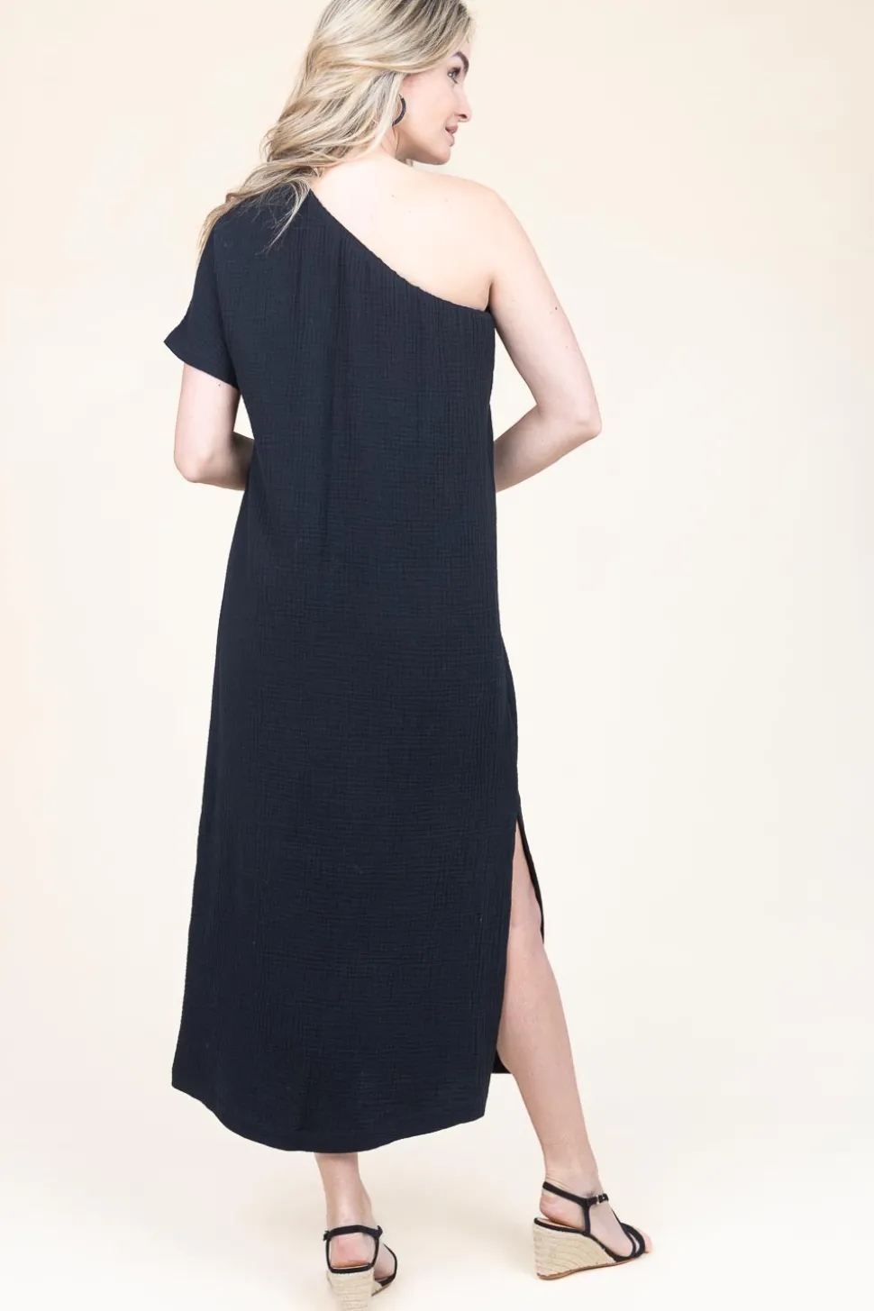 Shop 45374 One-Shoulder Mousseline Dress Toledo | Black... | March23 | Little Soho