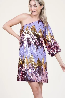 Store Dante 6 One-Shoulder Sequin Dress Dynamique | Purple... | | Little Soho
