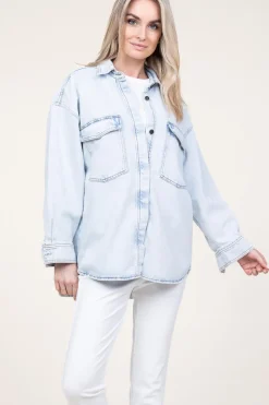 Best Sale American Vintage Oversized Denim Blouse Joybird | Blue... | | Little Soho