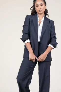 New ba&sh Pinstripe Oversized Blazer Payne | Blue... | | Little Soho