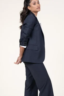 New ba&sh Pinstripe Oversized Blazer Payne | Blue... | | Little Soho