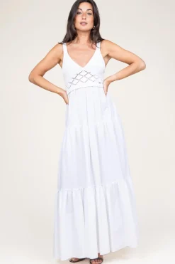 New Liu Jo Poplin Crochet Maxi Dress Marsala | White... | | Little Soho