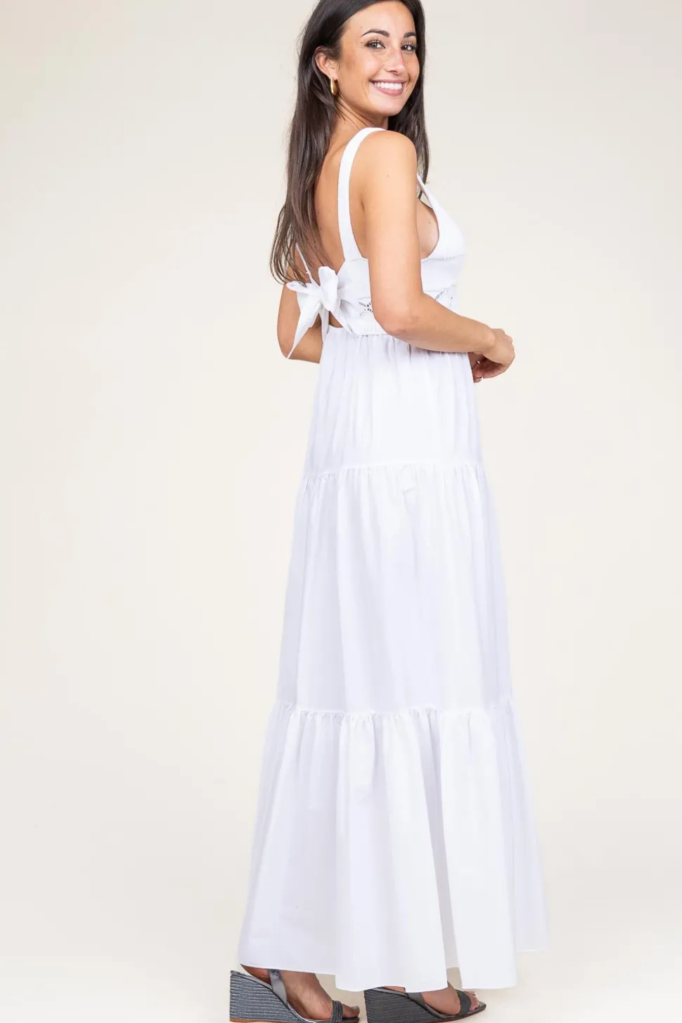 New Liu Jo Poplin Crochet Maxi Dress Marsala | White... | | Little Soho