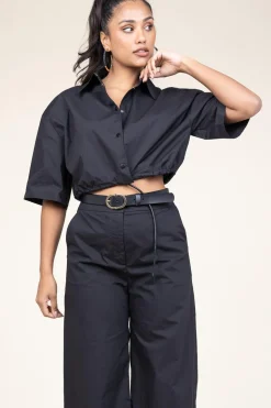 Clearance Suncoo Poplin Cropped Blouse Loucie | Black... | | Little Soho