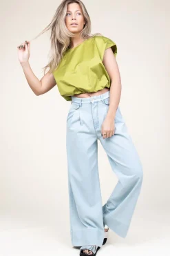 Clearance Devotion Poplin Top With Elastic Band Lanthi | Green... | | Little Soho