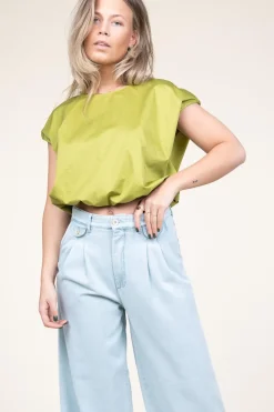 Clearance Devotion Poplin Top With Elastic Band Lanthi | Green... | | Little Soho