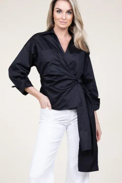 Sale Devotion Poplin Wrap Top Ramona | Black... | | Little Soho