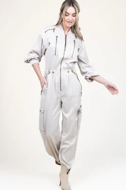 New Copenhagen Muse Satin Cargo Jumpsuit Vianna | Natural... | | Little Soho