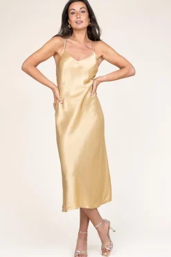 Discount Greek Archaic Kori Satin Dress Zena | Gold... | | Little Soho