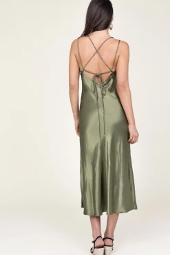 Fashion Greek Archaic Kori Satin Dress Zena | Green... | | Little Soho