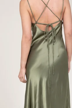 Fashion Greek Archaic Kori Satin Dress Zena | Green... | | Little Soho