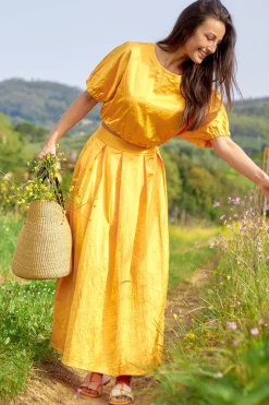 Outlet 45374 Satin Pleated Skirt Sevilla | Orange... | March23 | Little Soho