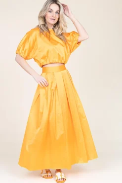 Outlet 45374 Satin Pleated Skirt Sevilla | Orange... | March23 | Little Soho