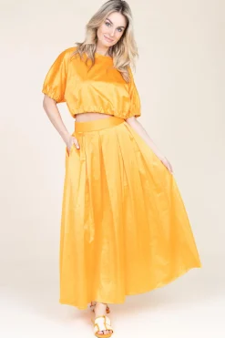 Outlet 45374 Satin Pleated Skirt Sevilla | Orange... | March23 | Little Soho
