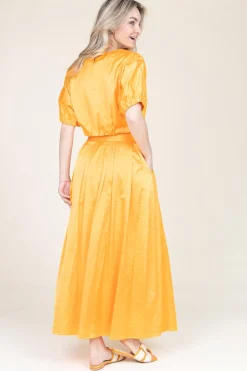 Outlet 45374 Satin Pleated Skirt Sevilla | Orange... | March23 | Little Soho