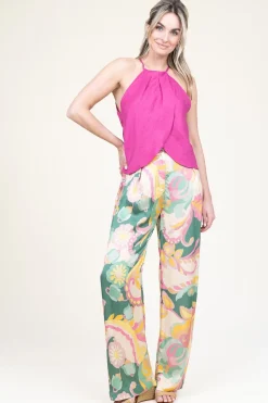 Shop Louizon Satin Viscose Pants With Print Sanpedro | Pink... | | Little Soho