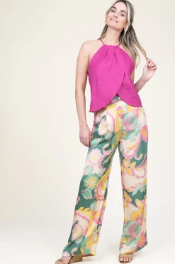 Shop Louizon Satin Viscose Pants With Print Sanpedro | Pink... | | Little Soho
