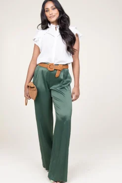 Best Sale Patrizia Pepe Satin Wide Leg Trousers Elena | Groen... | | Little Soho