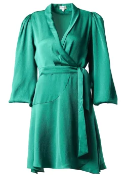 Shop Suncoo Satin Wrap Dress Clun | Green... | | Little Soho