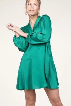 Shop Suncoo Satin Wrap Dress Clun | Green... | | Little Soho