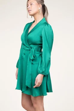 Shop Suncoo Satin Wrap Dress Clun | Green... | | Little Soho