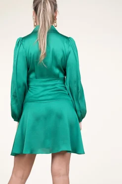Shop Suncoo Satin Wrap Dress Clun | Green... | | Little Soho