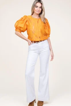 Online Copenhagen Muse Shiny Flockprint Blouse Baloon | Orange... | | Little Soho