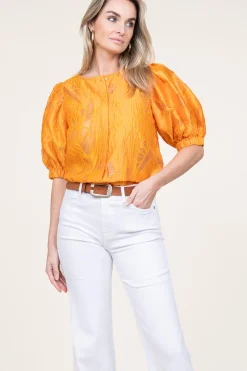 Online Copenhagen Muse Shiny Flockprint Blouse Baloon | Orange... | | Little Soho