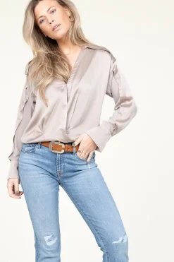 New Dante 6 Silk Wrap Top Lisboa | Taupe... | | Little Soho