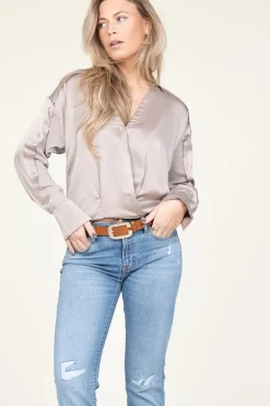 New Dante 6 Silk Wrap Top Lisboa | Taupe... | | Little Soho