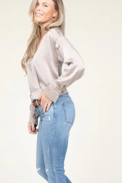 New Dante 6 Silk Wrap Top Lisboa | Taupe... | | Little Soho