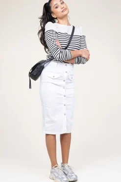 Fashion Liu Jo Stretch Denim Skirt With Gold Colored Details Sperone | White... | | Little Soho