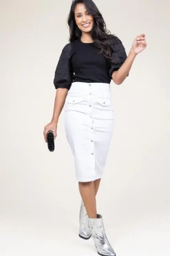 Fashion Liu Jo Stretch Denim Skirt With Gold Colored Details Sperone | White... | | Little Soho